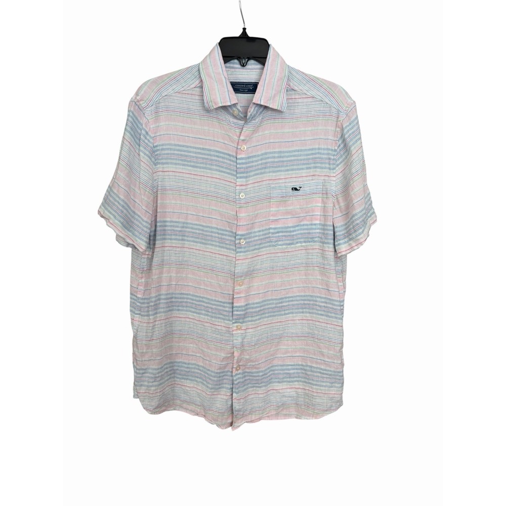 Vineyard Vines Shirt Mens Medium Striped 100% Linen Button Up Rainbow #EE13-1
